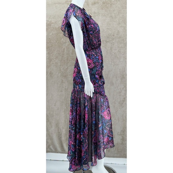 MISA Los Angeles Dress Womens Small Purple Colette Midi Floral Electric Party - Picture 3 of 13